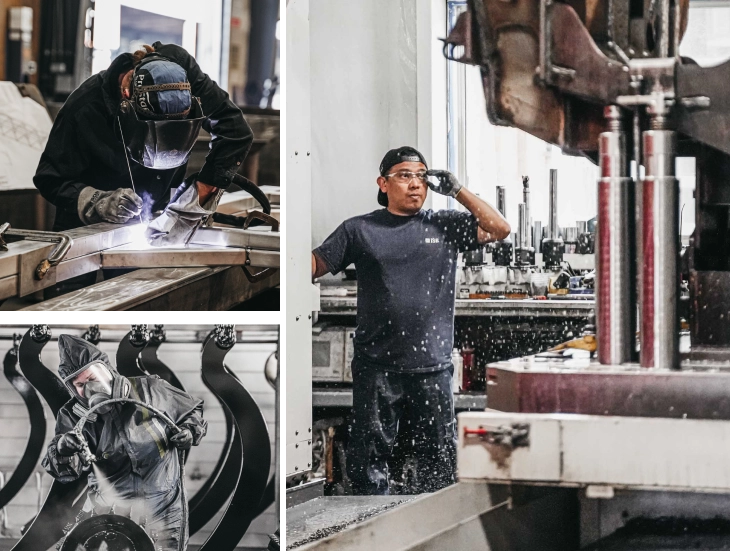 employees engaging in metalwork in a large facility